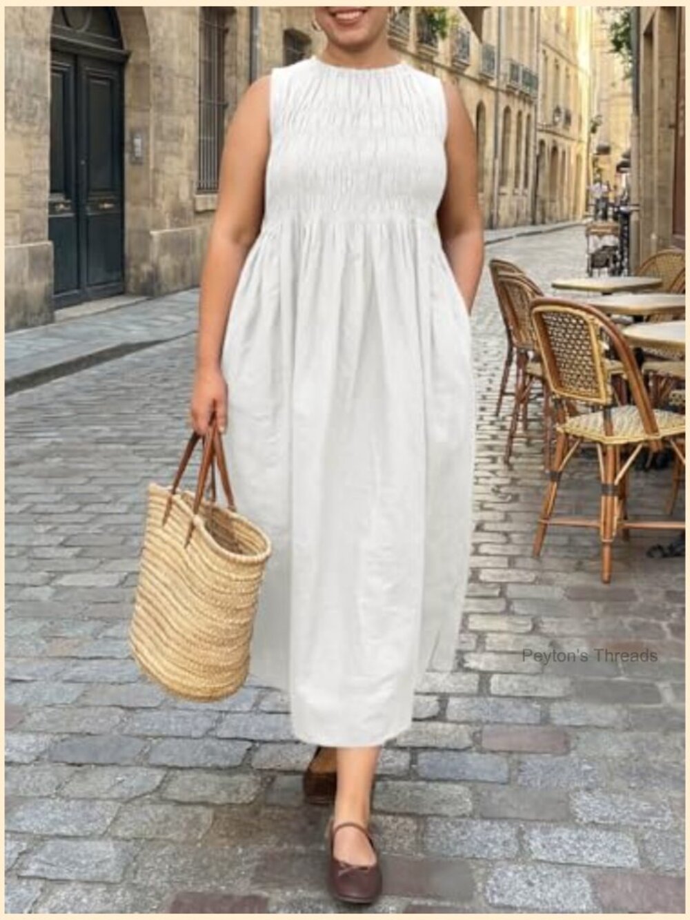 Plus Size Maxi Dress Sleeveless Crewneck Ruched Sundress with Pockets - Picture 5 of 6